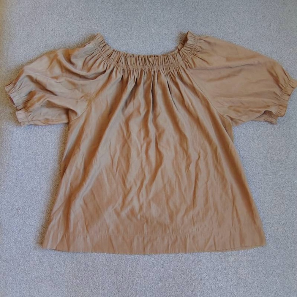 Mersea Ibiza Ruched Neck Top Womens M Brown Cuff Sleeve Office Career Classic